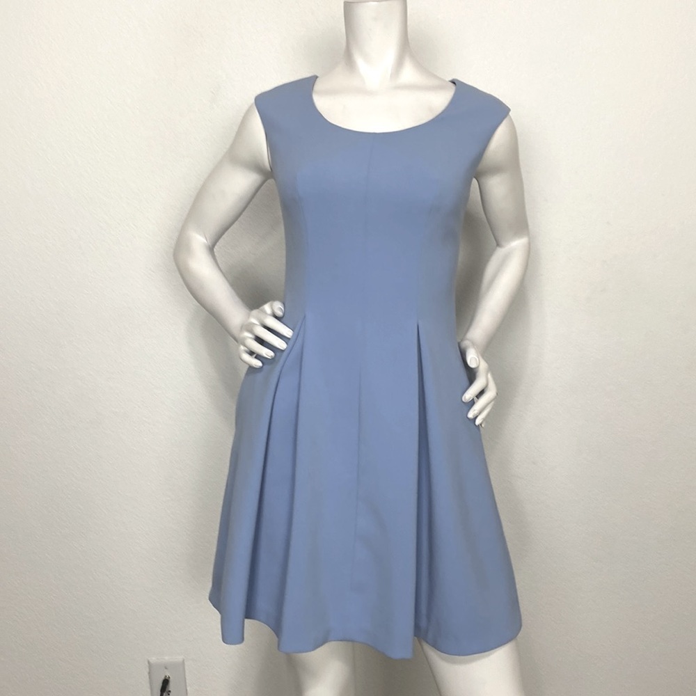 Ellen Tracy Blue Crew Neck Cap Sleeve Back Zip Fit and Flare Mini Dress Size 2P